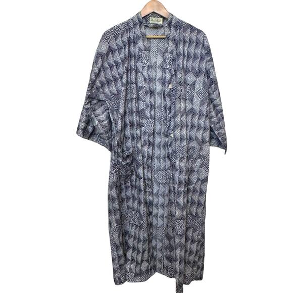 Vintage State O Maine Bllack and White Print Belted Print Bath Robe - Picture 1 of 10